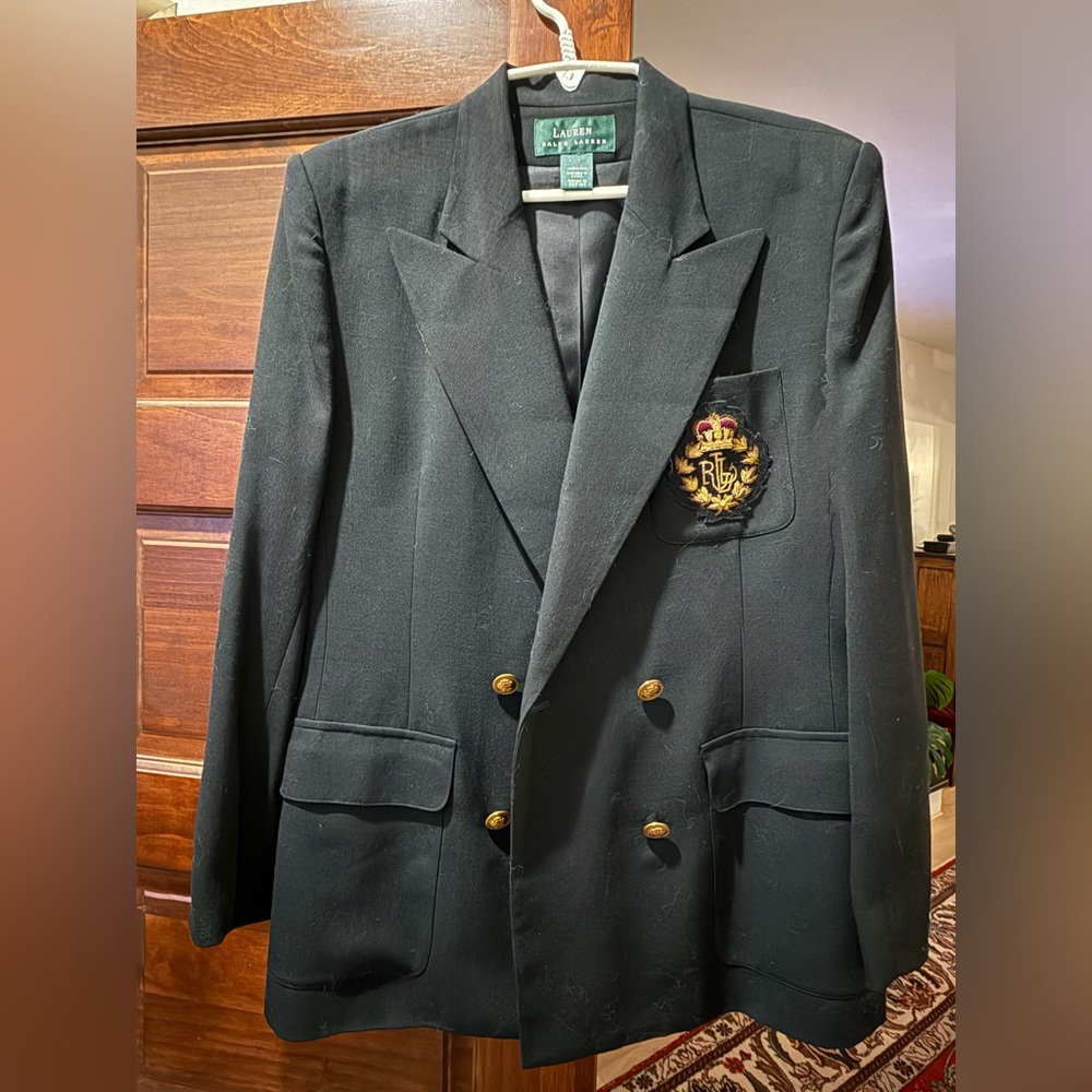 Ralph Lauren Black Double-Breasted Blazer with Gold Buttons